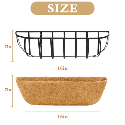 XXFBJNMD Window Box Railing Planter with Coco Liner 2 Pack 16 Inch Metal Hanging Flower Planter Deck Railing Planters Boxes for Balcony Outdoor Plants Fence Porch Patio