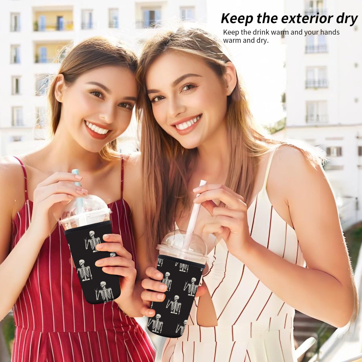 AMZXCFGL 3 Pack Reusable Neoprene Insulator Sleeve for Iced Coffee Cups, Cute Funny Coffee Cup Sleeve, Universal Fit 16-32oz Cups for Hot Cold Beverages Cute Skull