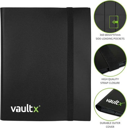 Vault X 9 Pocket Standard Strap Binder, Holds 360 Trading Cards in 20 Side-Loading Pages (Black)