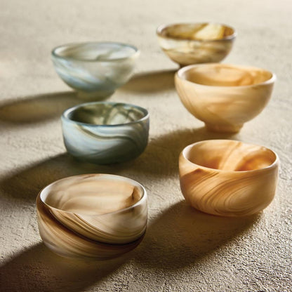 47th & Main Small Marbled Glass Bowl for Decorative Display or Serving, 4" Diameter x 2.25" Tall, Warm Brown