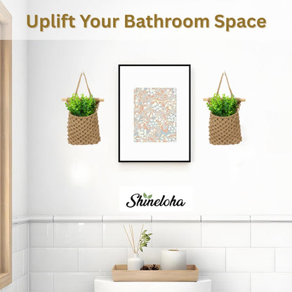 Shineloha 2 Packs Macrame Wall Planters with Artificial Eucalyptus | Macrame Plant Hanger, Wall Plant Holders for Boho, Bathroom, Bedroom & Wall Hanging Decor (2 Packs, Brown)