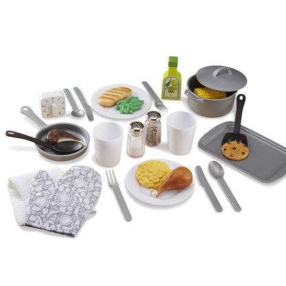 Melissa & Doug 22-Piece Play Kitchen Accessories Set - Utensils, Pot, Pans, and More, White