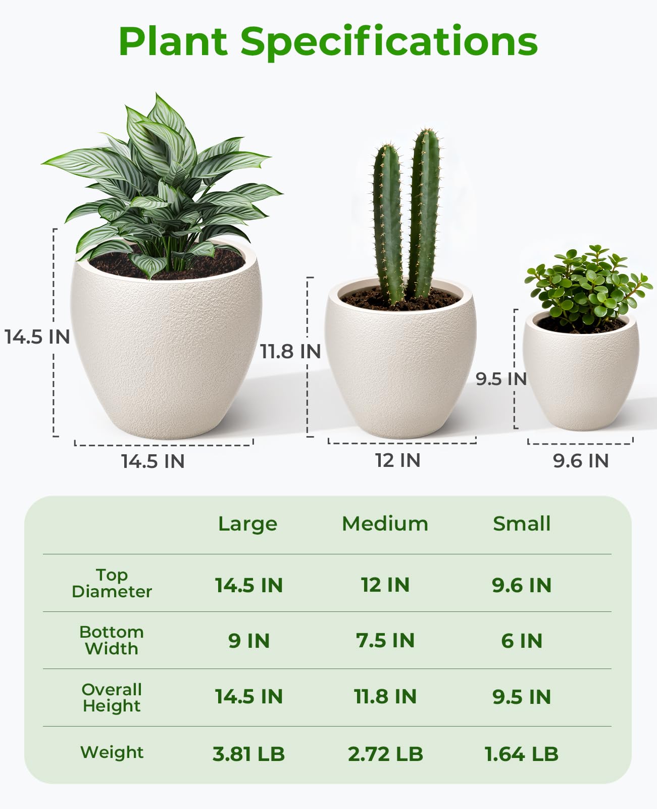 homenote Flower Pots 14.5/12/9.6 Inch,Large Plant Pots Indoor with Drainage,Plastic Pots for Plants,Garden Pots for Outdoor,Large Planters for Indoor Plants,Big Plastic Planter,Off-White(3 Pcs)