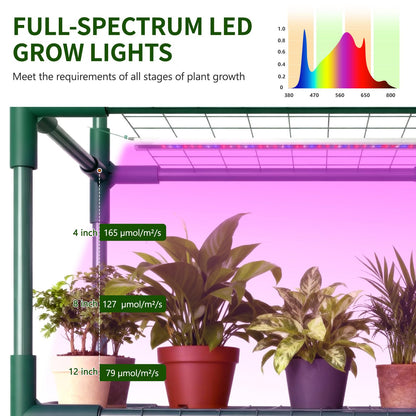 Indoor Greenhouse with Grow Light, 4-Tier 56.3"x28.7"x76.8" Mini Greenhouse with Roll-Up Zippered PVC Cover for Seed Starting Trays, Dimmable Grow Light Shelf for Indoor Plants with Timer