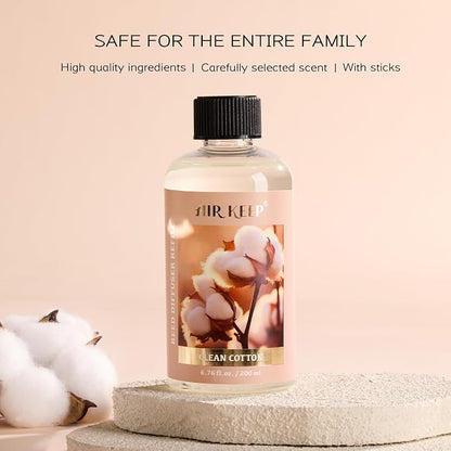 Airkeep Reed Diffuser Oil Refill with Diffuser Sticks, 6.76 Fl Oz(200ml) Clean Cotton Scented Oils, Aroma Therapy, Home Fragrance & Air Freshener, Office Décor, Decoration