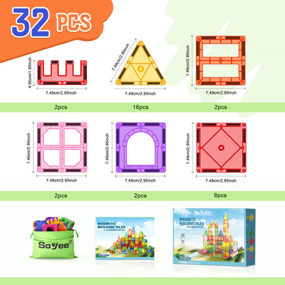Magnetic Tiles Toddler Toys Magnetic Building Blocks for Kids Ages 3-12 STEM Educational Toys for Girls & Boys Sensory Play for Preschool Learning Birthday Chritmas Gift