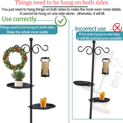Upgraded 74" Shepherd's Hook for Bird Feeder，Floor Hanging Plant，Wind Chime Stand, Waterproof Metal & Adjustable-Height Standing Pole Holder for Lantern and Wreath, Indoor & Outdoor（2 Placement Racks)