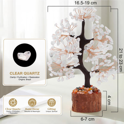 Sunnlejw Clear Quartz Crystal Tree of Life for Home, Office, and Desk Decor，Handmade Bonsai for Clearity, Healing Crystals Money Tree，Perfect Concentration Gifts for Mom and Sister Friend