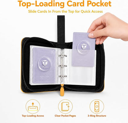 1 Pocket Card Binder with Zipper, 100 Pockets Mini Trading Card Album, Premium PU Leather Single Card Binder, Small Display Folder for TCG & Sports Cards