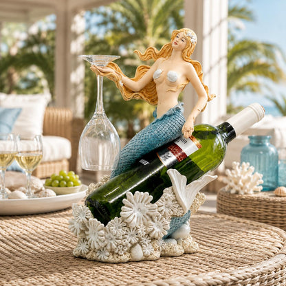 Comfy Hour Under The Sea Collection Mermaid Wine Rack Bottle Holder, 8.46"L x 5.7"W x 13.0"H, Polyresin