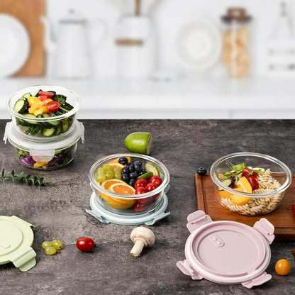 20oz Food Storage Containers with lids Set, Airtight 2.5 Cup Glass Meal Prep Containers, Heat-Resistant BPA-Free Glass Containers for Soup Leftover, Microwave, Dishwasher Freezer Safe (4 Packs)