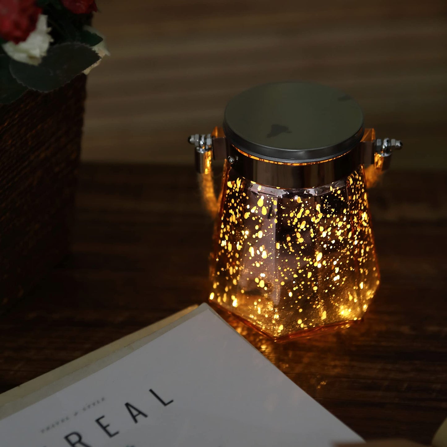 CANDLE CHOICE Battery Operated Jar String Light with Auto Daily Timer Waterproof Starry Fairy Firefly Hanging Jar Lantern for Outdoor Party Patio Garden Yard Wedding Christmas Decorations Rose Gold