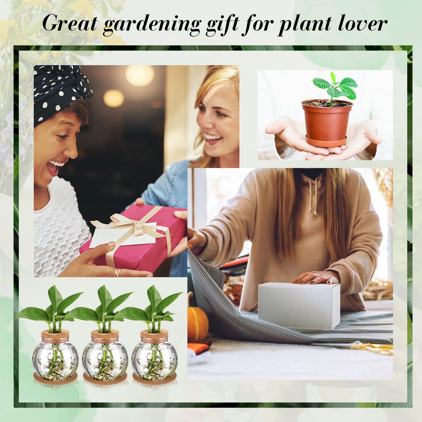 Baderke 2 Packs Propagation Vases for Plants Plastic Plant Propagation Station with Hole Lid and Cork Coasters Plant Growing in Water Hydroponic Home Office Table Decoration(Fish Bowl Style)