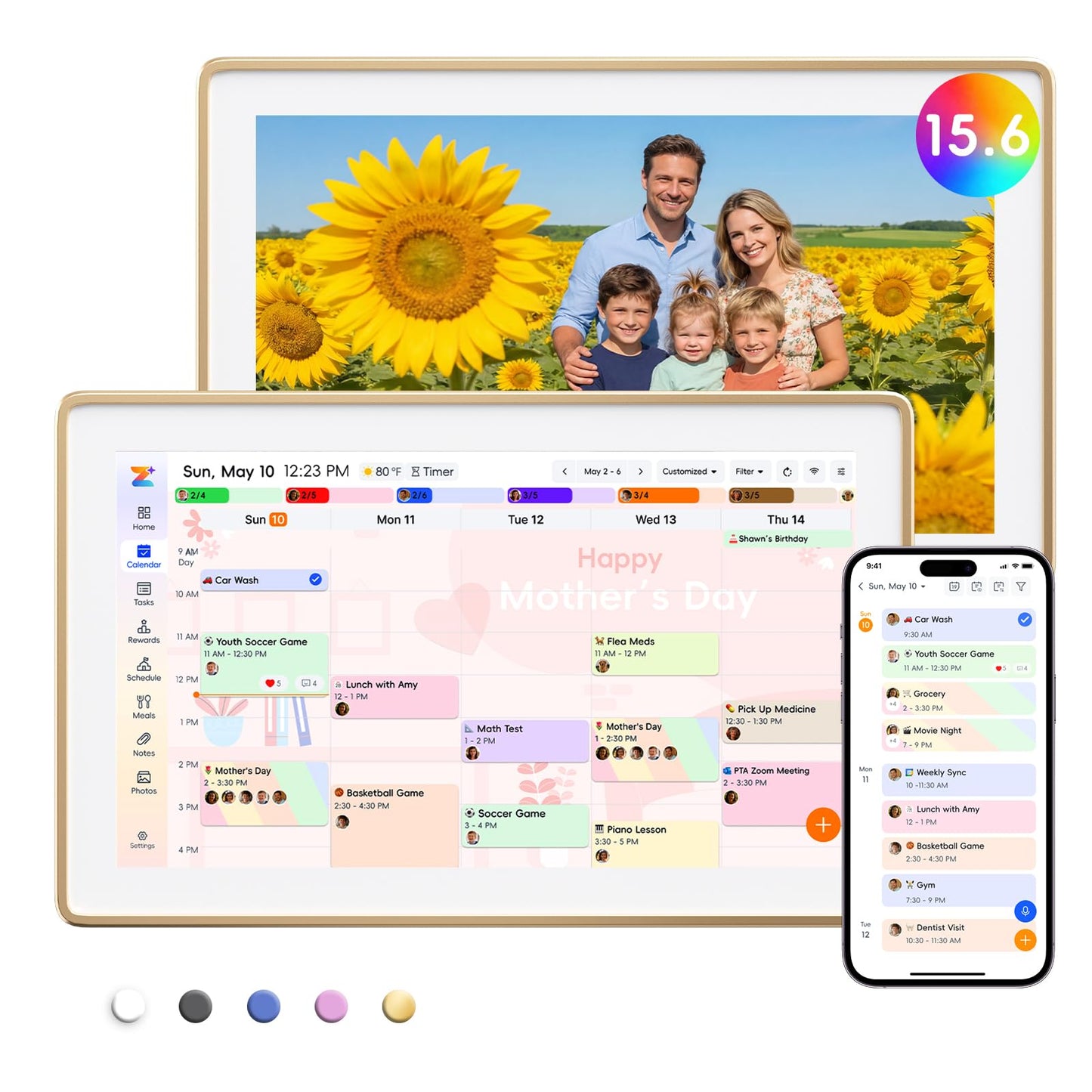 Westsee 15.6" Digital Wall Calendar Frame – Interactive Touchscreen Eletronic Calendars, Smart Family Planner for Schedule, Photo Display, Meals, Chore Chart & Tasks, Wall & Desk Mountable (Gold)