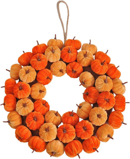 Thanksgiving Pumpkin Wreath Artificial Fall Harvest Wreath Autumn Hanging Garland for Thanksgiving Festival Holiday Window Party Decor