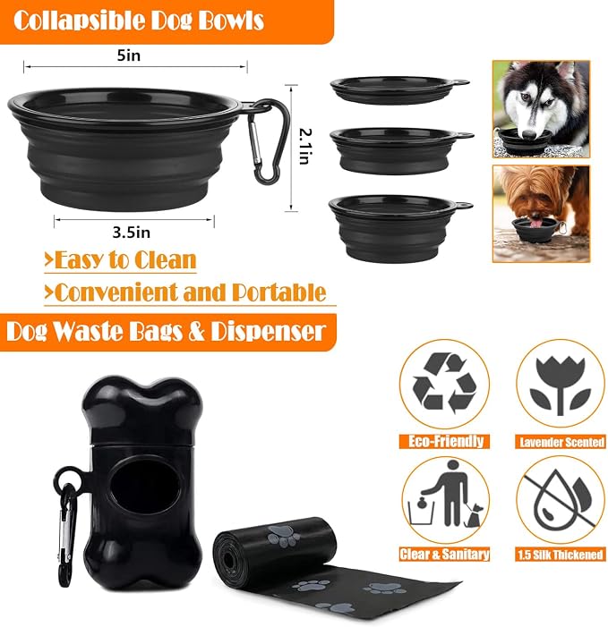 LOBEVE No Pull Dog Harness, Collar & Leash Set | Includes Dog Seat Belt, Collapsible Bowls & Poop Bag Dispenser. Ideal for Training, Walking, Hiking. Fits Small to Large Dogs(Black-S)