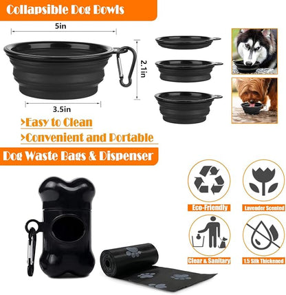 LOBEVE No Pull Dog Harness, Collar & Leash Set | Includes Dog Seat Belt, Collapsible Bowls & Poop Bag Dispenser. Ideal for Training, Walking, Hiking. Fits Small to Large Dogs(Black-S)