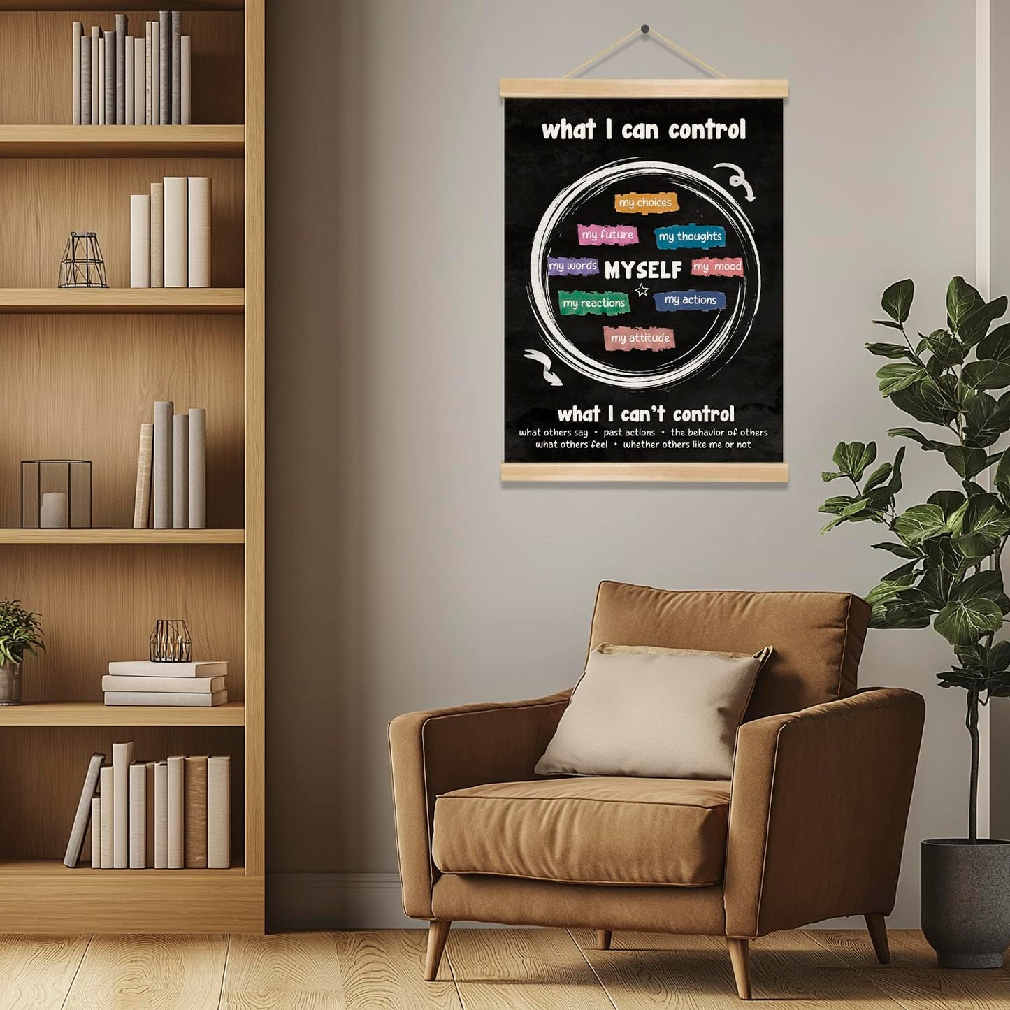 What I Can Control Wall Art, Mental Health and Emotional Regulation Poster for Classroom, Therapy Room, Mindfulness Self Awareness Canvas Hanging Chart, Motivational Psychology Wall Art Decor 18.5x14inch(Black- I Can)