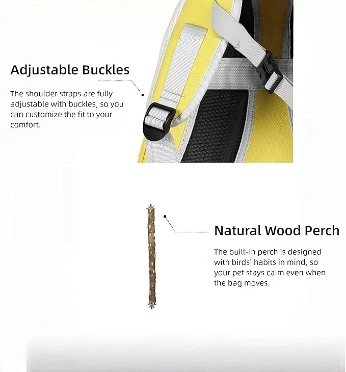Bird Backpack, Lightweight and Breathable Outdoor Travel Backpack with 12 Breathable Holes, Wooden Pole, Adjustable Shoulder Strap for Birds and Pets (Pink)