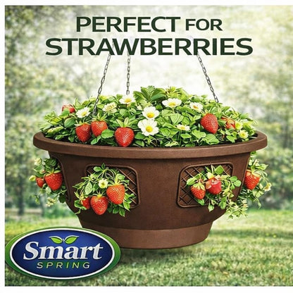 smart spring Ultimate Hanging Baskets - Strawberry, Tomato, Flower, and Herb Outdoor Planters - Use Garden Pots for Growing Plants Outside On A Deck, Fence, or Balcony (Mocha 2pk)