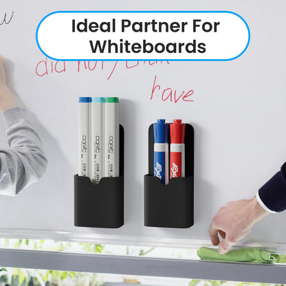 First-zgel 4 Pack Magnetic Marker Holder for Whiteboard, Wall Pen Cup Organizer for Dry Erase Markers, Pencils, Ideal for Classroom, Office, Refrigerator, and Locker (Black)