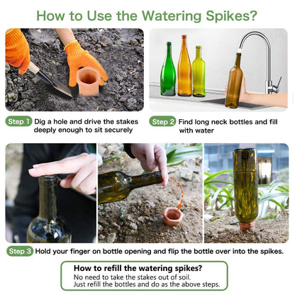 REMIAWY Plant Watering Devices - Terracotta Vacation Self Plant Waterer Spikes Wine Bottle Stakes Slow Release Devices for Indoor Outdoor Plants (10 Pack)