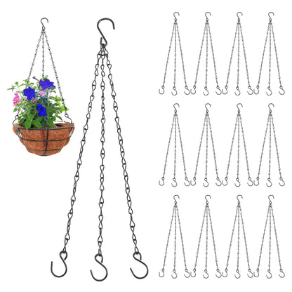 YEUIKERR 12 Pcs 15.7 inch Hanging Basket Chain with Hooks, Flower Pot Chains with Hooks 3 Point Replacement Chain for Hanging Basket,Planters,Bird Feeders,Lanterns (Black)