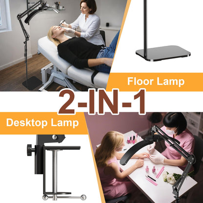 KALVISH 2-in-1 Half Moon Lash Light, 2026 Foldable LED Floor Lamp with Adjustable Brightness & Color, Shadow-Free Lighting for Eyelash Extensions, Nail Art, Tattoo, Skincare, Crafts, Salon & Home