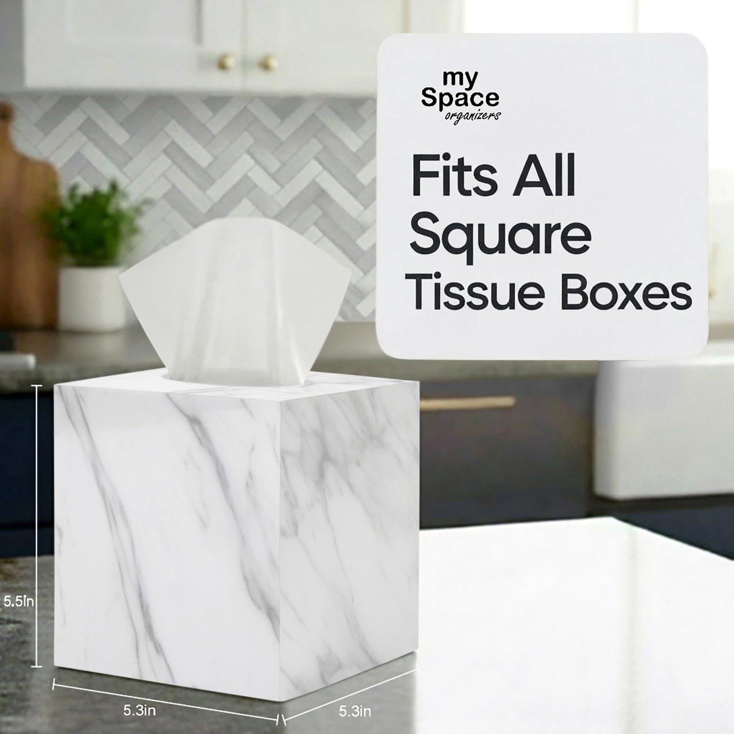 Tissue Box Cover Holder Square Marble Tissue Box Holder Bathroom Vanity Nightstand Bedroom Livingroom Decorative Decor Toilet Organizer Tissues (Marble, Square)
