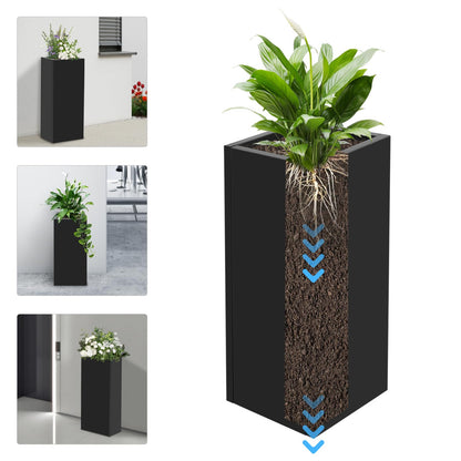 Pinelicorn Black Rectangular Planter with Removable Insert Shelf 12" L x12 W x 30" H, Cube Metal Planters Pot with Drainage Holes, Heavy Duty Steel Flower Pots for Patio, Yard, Garden