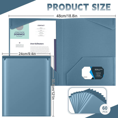 Henoyso 60 Pcs Plastic Folders with Clear Front Pockets Heavy Duty File Folders with 2 Pockets and Card Slot for Student Communication School Office Presentation Report (Blue Gray)