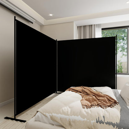 T&Jero 2-Panel Folding Room Divider, 6ft Tall Portable Privacy Screen Wall for Home and Office, Modern Freestanding Partition Separator for Bedroom, Studio, 142" Wide x 71" High, Black
