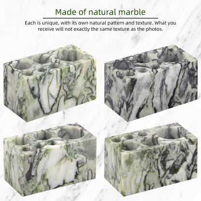 Natural Marble Toothbrush Holder,Large Bathroom Organizer Countertop,Stone Toothbrush and Toothpaste Stand with Non-Slip Silicone Pads (1,Green Emerald,6 Slots)