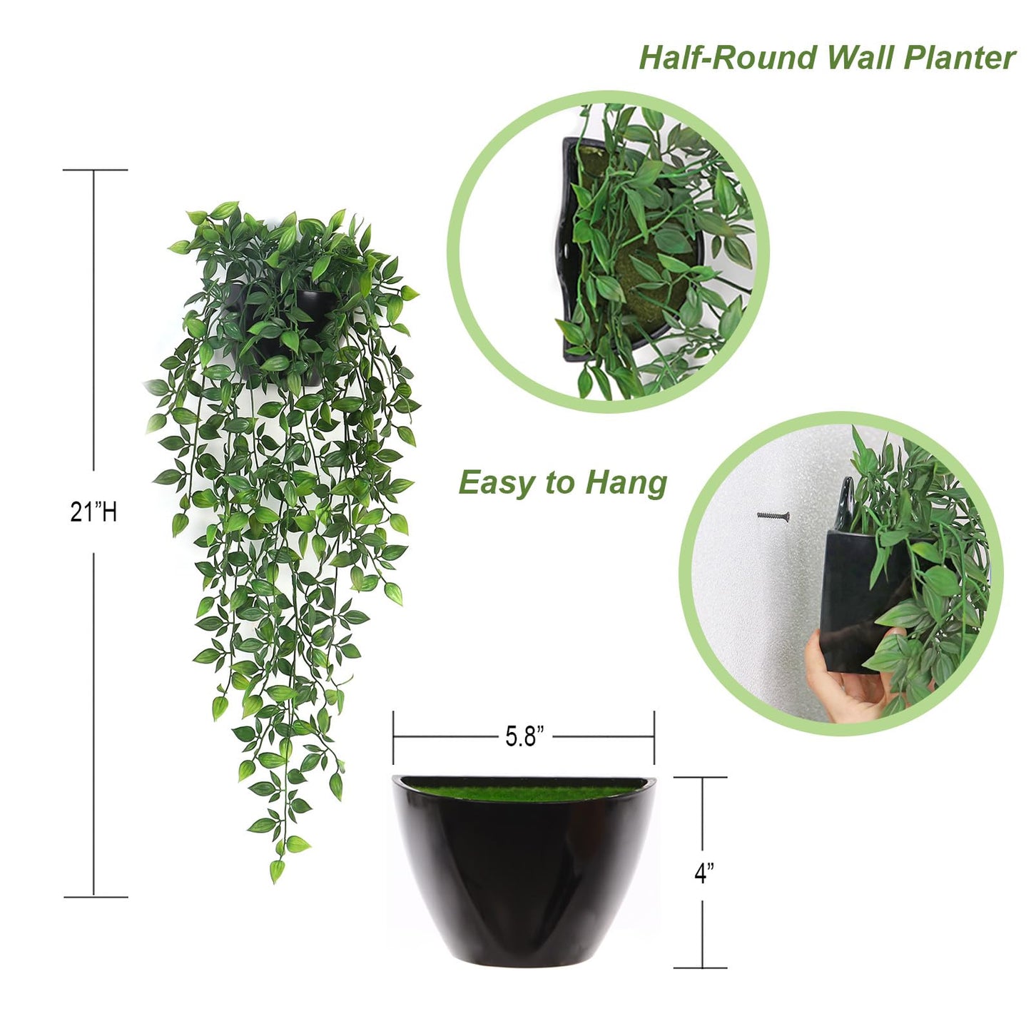 Season 2 Season Artificial Hanging Plants,2 Pack Fake Wall Plants,Faux Mandala Vines Potted Plant,Plastic Greenery with Wall Planter for Indoor Outdoor Garden Patio Office Décor