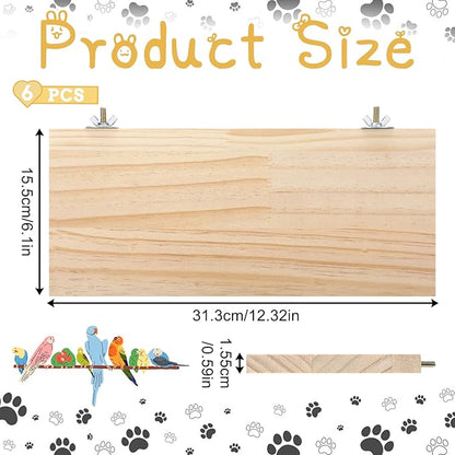 6 Pack Bird Perch Stand, Parrot Wood Platform 12.3×6.1 Inch Rectangle Wood Bird Platform for Parrots Birds Budgie Parakeet Cockatiel Hamster Chinchilla Gerbil