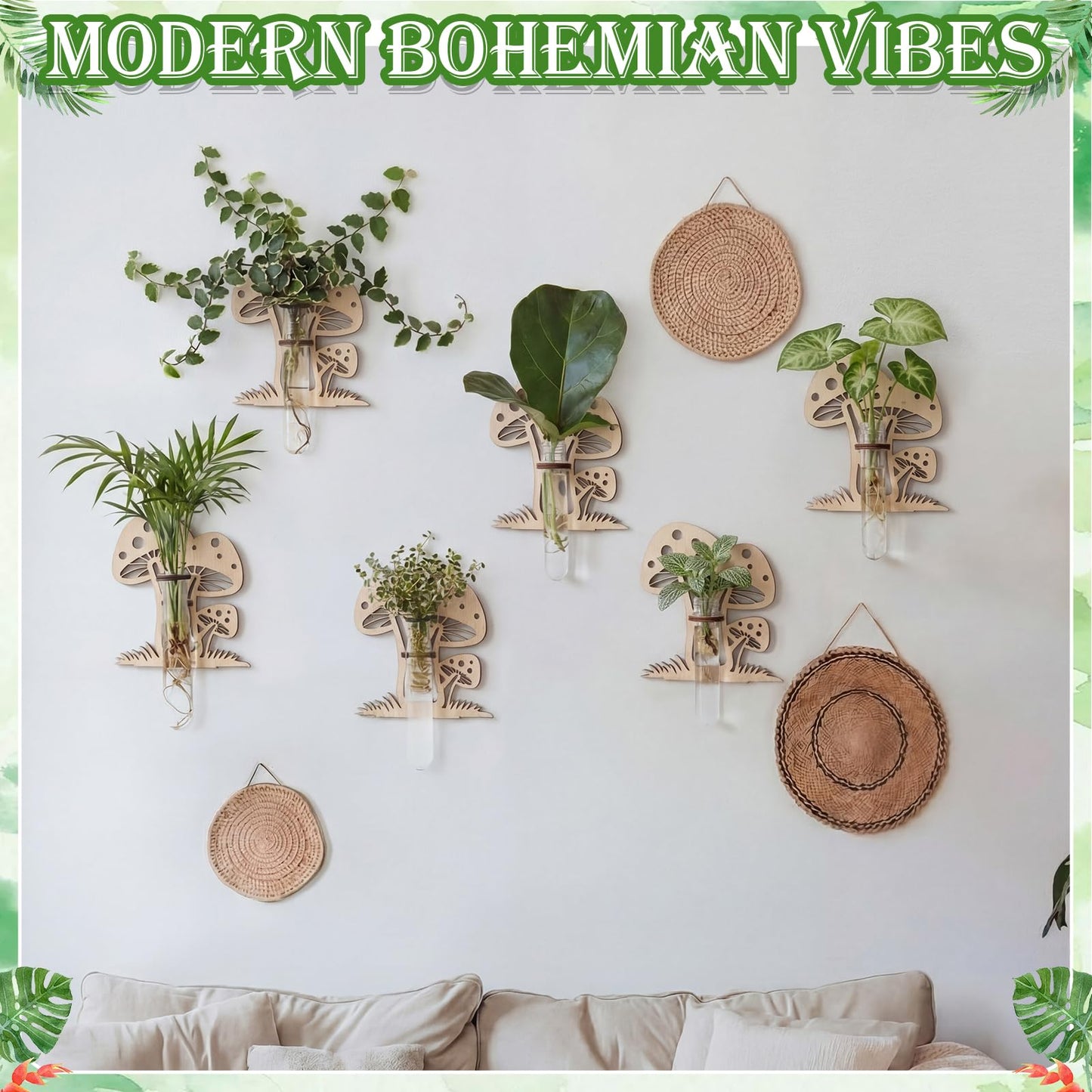 Romooa Set of 6 Mushroom Propagation Stations, Hanging Propagation Station and Wall Planters for Indoor Plants Wooden Hanging Planter, Boho Wall Decor Cute Indoor Small Plant Holder Gifts for Women