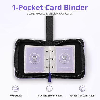 1 Pocket Card Binder with Zipper, 100 Pockets Mini Trading Card Album, Premium PU Leather Single Card Binder, Small Display Folder for TCG & Sports Cards