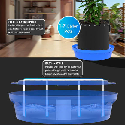 Molgoc Self-Watering Base with Visible Water Level,5-Pack,Keeps Leaves and Flying Insects Out,Maintains Water Quality, Equipped with Rollers for Easy Movement and Rotation, Blue.