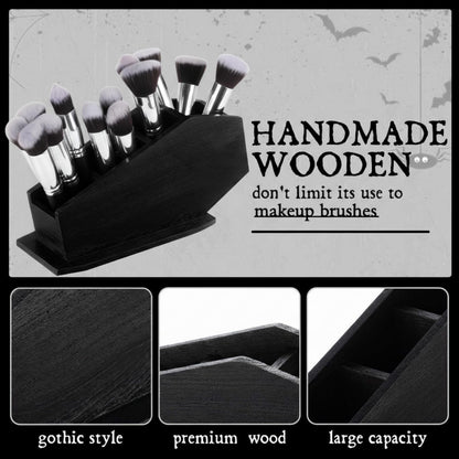 Fiwochic Coffin Wooden Holder Organizer Gothic Home Decor Spooky Gothic Gift for Pencil Makeup Brush Utensil Remote Control Toothbrush