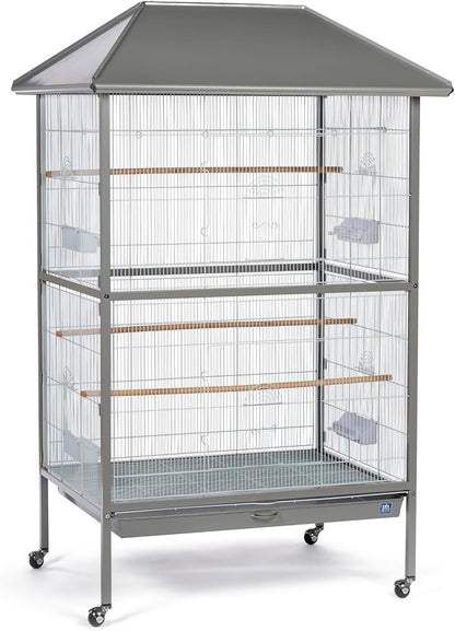 Prevue Pet Products Charming Aviary Jumbo Flight Cage - Large Metal Bird Cage with Rolling Stand, Perches, Feeders & Toy Bar, Ideal for Parakeets, Cockatiels, Lovebirds, Small & Medium Birds - Grey