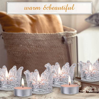 EBOOT 48 Pcs Crown Tealight Candle Holders Glass Clear Votive Holders Tealight Crystal Votive Candle Stand for Wedding Valentines Day Table Centerpieces Home Decor(Clear)