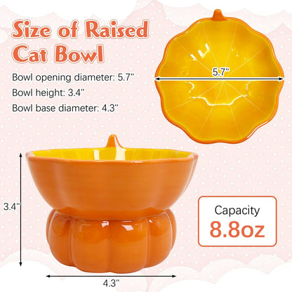 Hamiledyi Ceramic Raised Cat Bowl Tilted 15° Elevated Cat Bowl for Food or Water Anti Vomiting and Whisker Fatigue Cute Pumpkin Shaped Pet Feeder Bowl for Indoor Cats Kitten and Dogs (Orange Pumpkin)