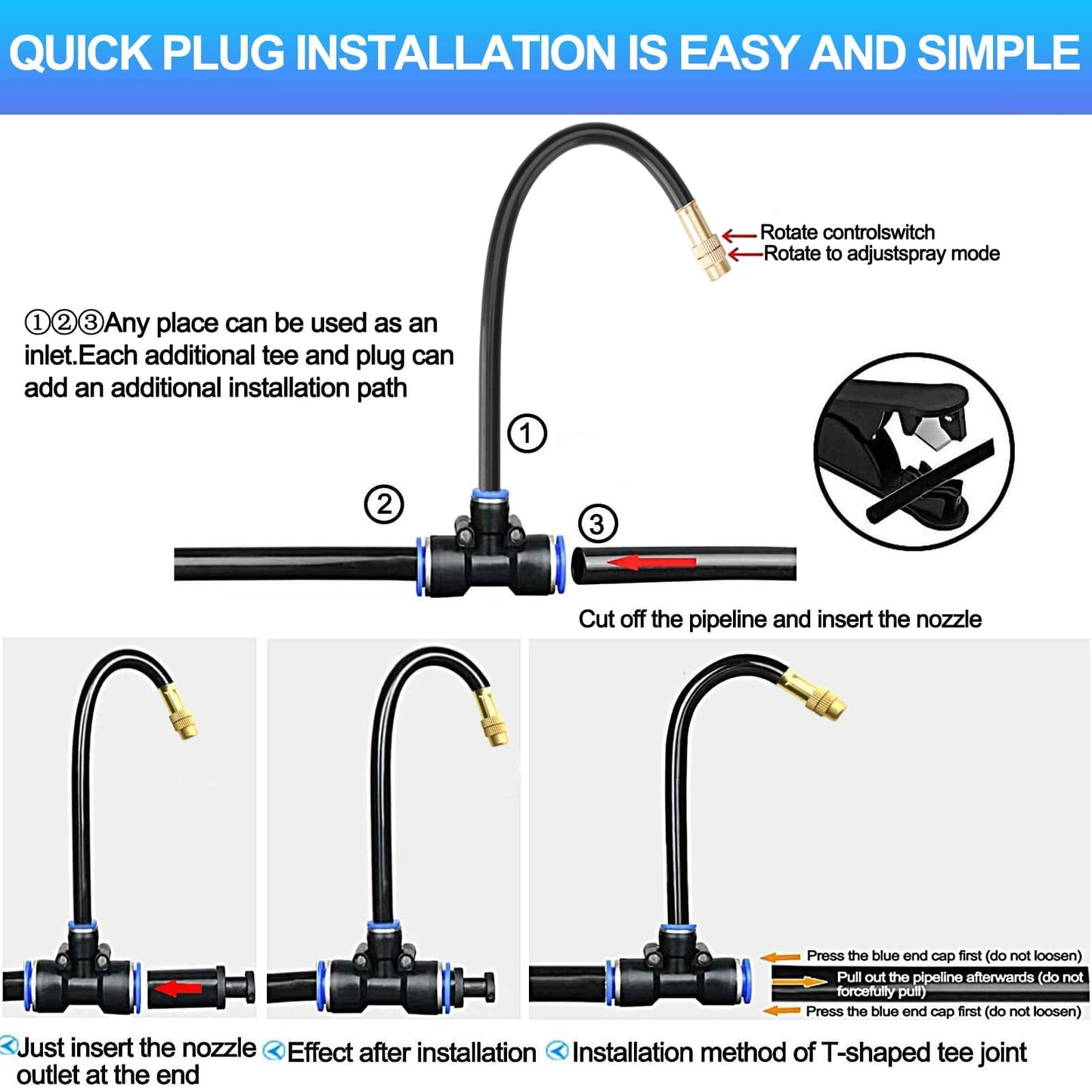 Drip Irrigation Kit Automatic Watering System for Potted Plants, 360 Degree Adjustable Copper Micro Sprinklers, Quick Connect Tubing Fittings for Garden, Lawn, Patio, Balcony (100 FT)