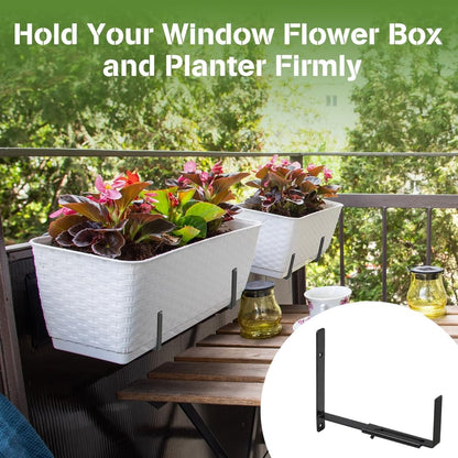 Tressify Heavy-Duty Adjustable Window Planter Brackets, Wall Mount Flower Box Holders 6–13 in, 4-Pack, Black Iron Construction