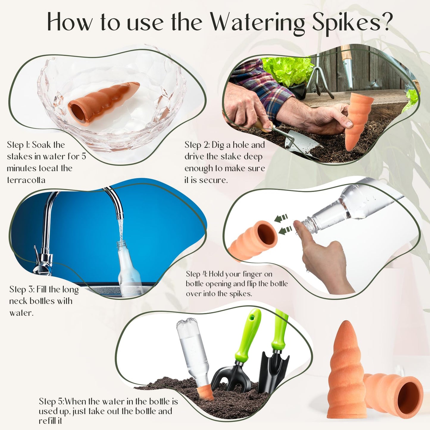 Baderke 6 Sets Plant Watering Stake Devices Include Terracotta Self Watering Spikes and 500 ml Plastic Wine Bottles for Vacation Indoor Outdoor Plant