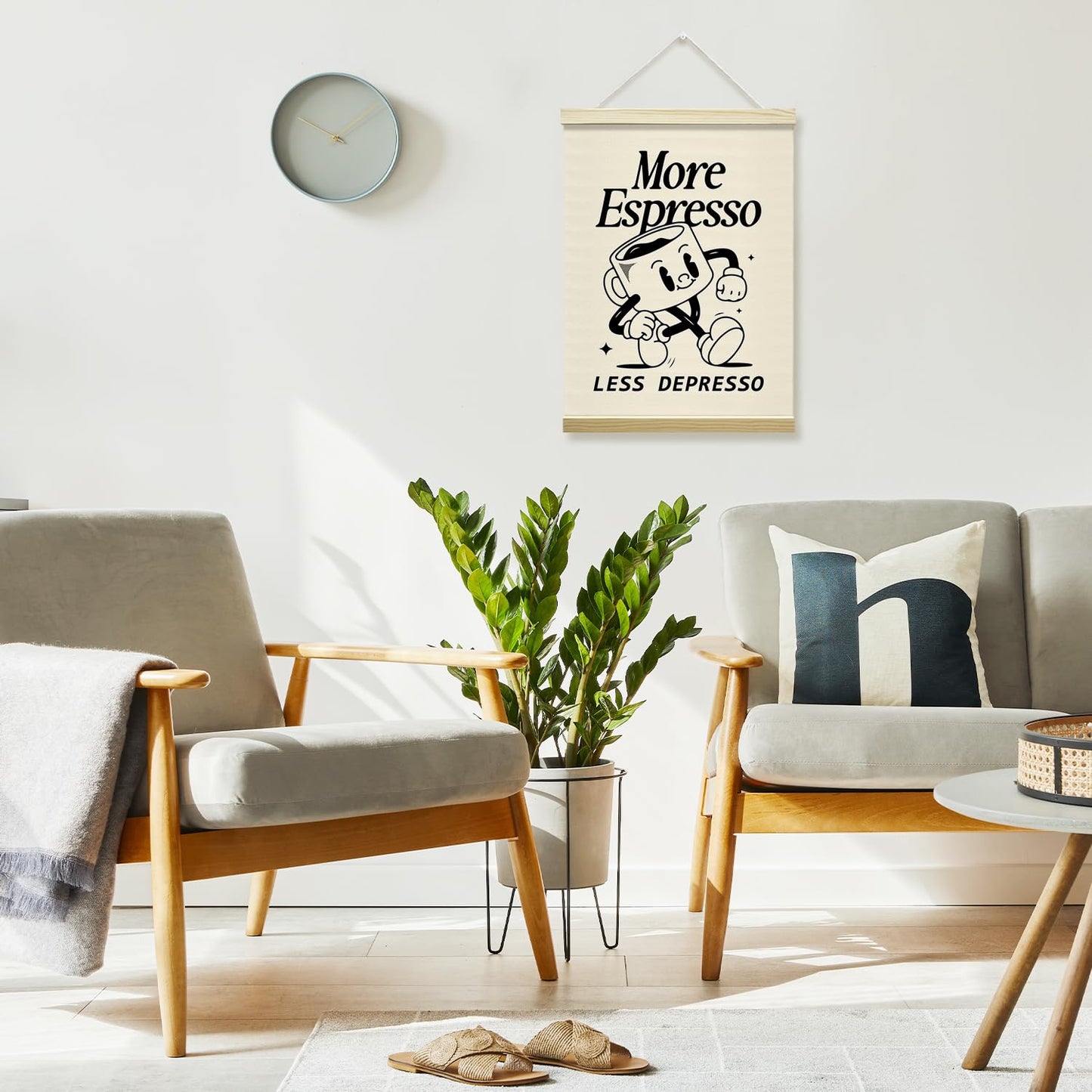 mermermu Retro Coffee Poster Hanger Frame, More Espresso Less Despresso Posters Canvas Wall Art for Cafe Office Kitchen Living Room Decor, 12x16 Inches -036