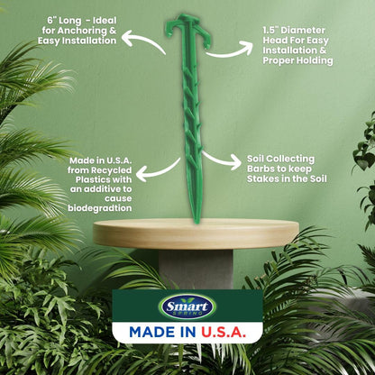 Made in U.S.A. Heavy Duty 6 inch Garden Stakes - Stronger Holding Power vs Metal Landscape Stakes Biodegradable Over Time (No More Rusting Metal) (6 inch, 12, Stakes)