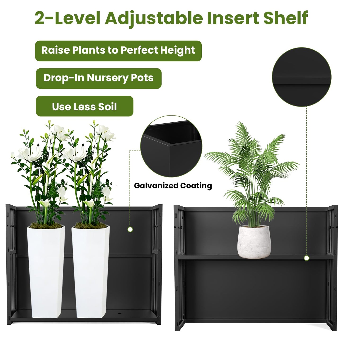 Nexum 30 Inch Tall Metal Planter Box for Outdoor/Indoor Use, Heavy Duty Galvanized Steel Vertical Planter, Modern Large Planter Boxes for Front Door, Porch & Patio (Rectangular Tall Planter)