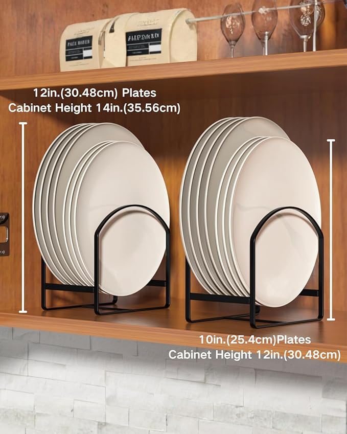 LINFIDITE 2 Pack Kitchen Plate Holder Organizer for Cabinet Space Saver Dinner Dish Plate Storage Rack Upright Dish Drying Racks Metal Dish Racks Stand for Cupboard and Countertop Large Black