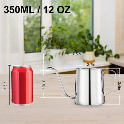 Small Watering Can for Indoor Plants, Mini Indoor Watering Can with Long Spout and Handle 12 Oz / 350 ml Rust-Proof 304 Stainless Steel Material
